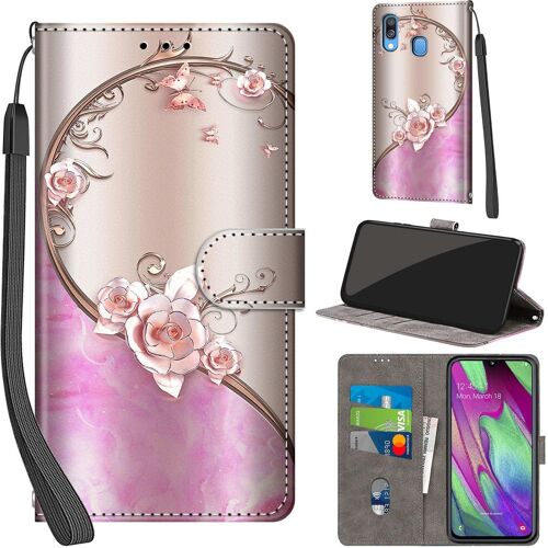 SJZG-Coque Pour Samsung Galaxy A40 Cover [Housse En Cuir Pu Premium] [Etui À Rabat] [Pochette De Portefeuille], Étui De Protection Pour Samsung A40,Rose