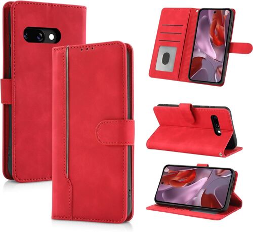 SJZG-Coque Pour Google Pixel 9A [Rfid Blocage] [Premium Pu] [ Pochette De Portefeuille ] [Fentes Pour Cartes] Etui À Rabat Pour Google Pixel 9A (Rouge)