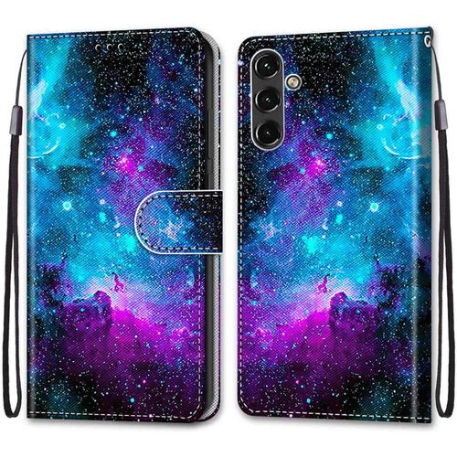 Coque Pour Samsung Galaxy A14 5g, Etui En Cuir Pu Portefeuille Housse Coque Avec 360 Degres Silicone Antichoc Protection Cover Cuir Pochette Magnetique Und Flip Bequille (Ciel Etoile)