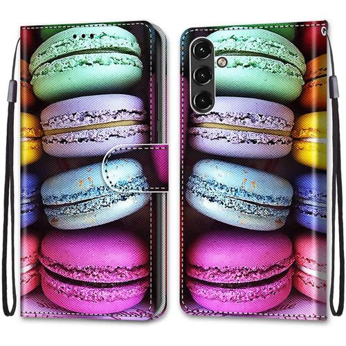 Coque Pour Samsung Galaxy A14 5g, Etui En Cuir Pu Portefeuille Housse Coque Avec 360 Degres Silicone Antichoc Protection Cover Cuir Pochette Magnetique Und Flip Bequille (Macarons)