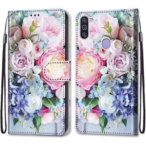 Sjzg-Coque Pour Samsung Galaxy M11 / A11, Etui En Cuir Pu Portefeuille Housse Coque Avec 360 Degrés Silicone Antichoc Protection Cover Cuir Pochette Magnétique Und Flip Béquille (Fleur 3)
