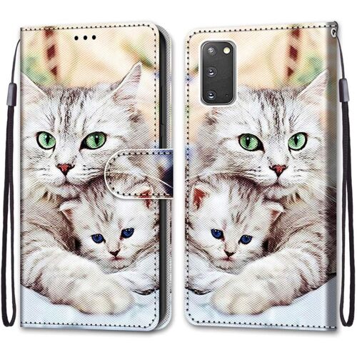 SJZG-Coque Pour Samsung Galaxy S20, Etui En Cuir Pu Portefeuille Housse Coque Avec 360 Degrés Silicone Antichoc Protection Cover Cuir Pochette Magnétique Und Flip Béquille (Chats 2)