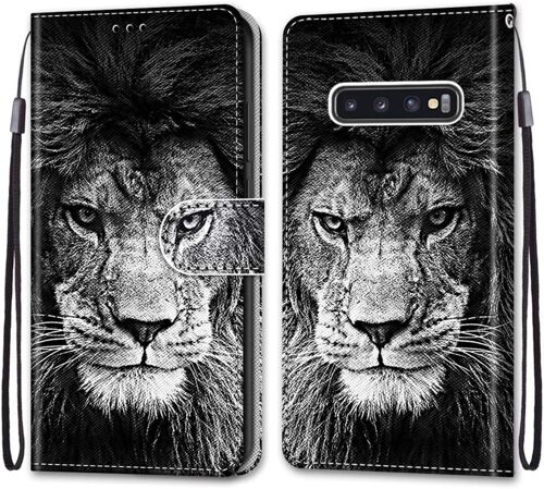 SJZG-Coque Pour Samsung Galaxy S10, Etui En Cuir Pu Portefeuille Housse Coque Avec 360 Degrés Silicone Antichoc Protection Cover Cuir Pochette Magnétique Und Flip Béquille (Lion)