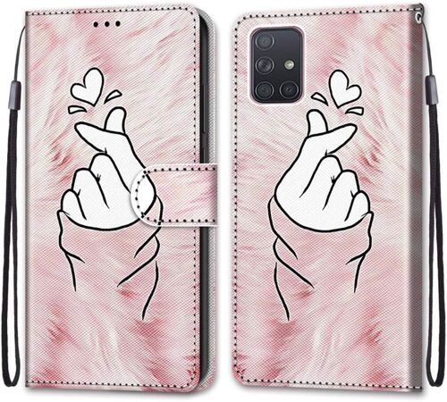 SJZG-Coque Pour Samsung Galaxy A71 4G, Etui En Cuir Pu Portefeuille Housse Coque Avec 360 Degrés Silicone Antichoc Protection Cover Cuir Pochette Magnétique Und Flip Béquille (Doigt Coeur)