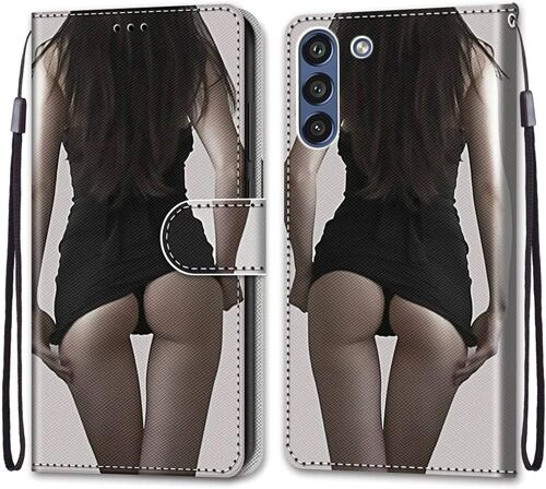 SJZG-Coque Pour Samsung Galaxy S21 Fe, Etui En Cuir Pu Portefeuille Housse Coque Avec 360 Degrés Silicone Antichoc Protection Cover Cuir Pochette Magnétique Und Flip Béquille (Fille Sexy)