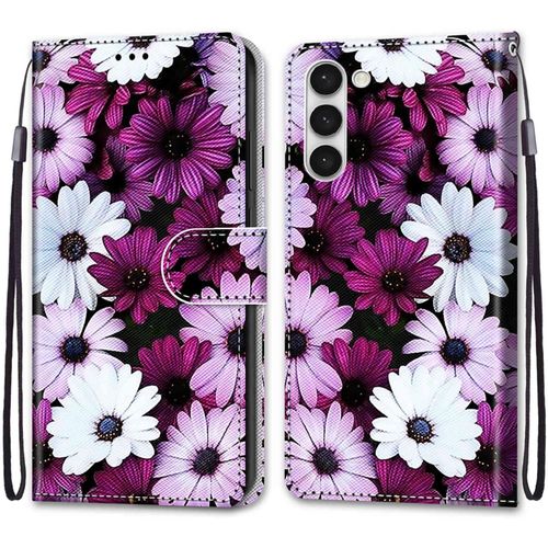 Coque Pour Samsung Galaxy S23, Etui En Cuir Pu Portefeuille Housse Coque Avec 360 Degres Silicone Antichoc Protection Cover Cuir Pochette Magnetique Und Flip Bequille (Fleur 2)