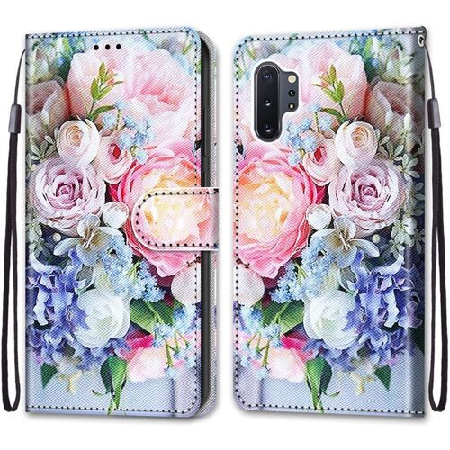 Coque pour Samsung Galaxy Note10+ ¿¿tui en Cuir Flip Lirves PU avec TPU Silicone Antichoc Housse Support Portable Wallet ¿¿l¿¿gant Protection ¿¿tui pour Samsung Galaxy Note10+,Bouquet
