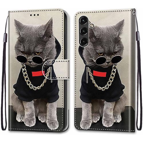 Coque Pour Samsung Galaxy A14 5g, Etui En Cuir Pu Portefeuille Housse Coque Avec 360 Degres Silicone Antichoc Protection Cover Cuir Pochette Magnetique Und Flip Bequille (Chats 3)