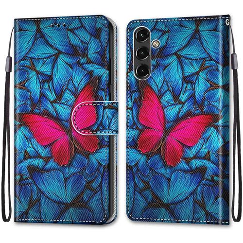Coque Pour Samsung Galaxy A14 5g, Etui En Cuir Pu Portefeuille Housse Coque Avec 360 Degres Silicone Antichoc Protection Cover Cuir Pochette Magnetique Und Flip Bequille (Papillon)
