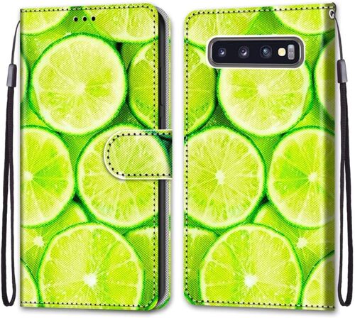 Coque Pour Samsung Galaxy S10 Plus, Etui En Cuir Pu Portefeuille Housse Coque Avec 360 Degres Silicone Antichoc Protection Cover Cuir Pochette Magnetique Und Flip Bequille (Citron)