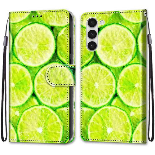 Coque Pour Samsung Galaxy S23, Etui En Cuir Pu Portefeuille Housse Coque Avec 360 Degres Silicone Antichoc Protection Cover Cuir Pochette Magnetique Und Flip Bequille (Citron)