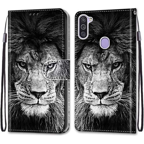 Sjzg-Coque Pour Samsung Galaxy M11 / A11, Etui En Cuir Pu Portefeuille Housse Coque Avec 360 Degrés Silicone Antichoc Protection Cover Cuir Pochette Magnétique Und Flip Béquille (Lion)