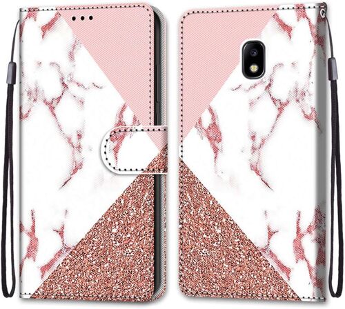 SJZG-Coque Pour Samsung Galaxy J7 2017/J730, Etui En Cuir Pu Portefeuille Housse Coque Avec 360 Degrés Silicone Antichoc Protection Cover Cuir Pochette Magnétique Und Flip Béquille (Marbre)