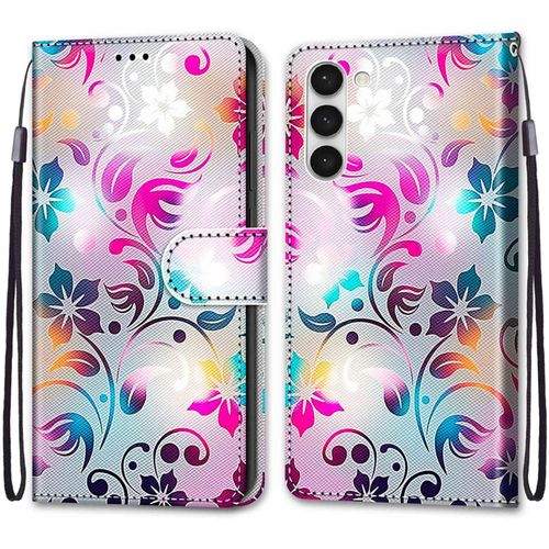 Sjzg-Coque Pour Samsung Galaxy S23, Etui En Cuir Pu Portefeuille Housse Coque Avec 360 Degrés Silicone Antichoc Protection Cover Cuir Pochette Magnétique Und Flip Béquille (Fleur 1)