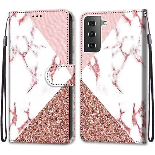 SJZG-Coque Pour Samsung Galaxy S21 Plus, Etui En Cuir Pu Portefeuille Housse Coque Avec 360 Degrés Silicone Antichoc Protection Cover Cuir Pochette Magnétique Und Flip Béquille (Marbre)