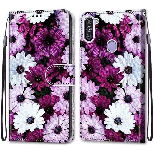 Sjzg-Coque Pour Samsung Galaxy M11 / A11, Etui En Cuir Pu Portefeuille Housse Coque Avec 360 Degrés Silicone Antichoc Protection Cover Cuir Pochette Magnétique Und Flip Béquille (Fleur 2)