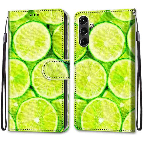Coque Pour Samsung Galaxy A14 5g, Etui En Cuir Pu Portefeuille Housse Coque Avec 360 Degres Silicone Antichoc Protection Cover Cuir Pochette Magnetique Und Flip Bequille (Citron)