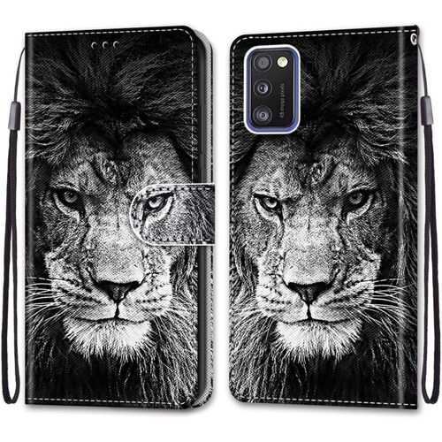 SJZG-Coque Pour Samsung Galaxy A41, Etui En Cuir Pu Portefeuille Housse Coque Avec 360 Degrés Silicone Antichoc Protection Cover Cuir Pochette Magnétique Und Flip Béquille (Lion)