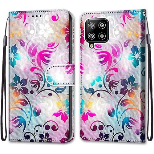 SJZG-Coque Pour Samsung Galaxy A42 5G, Etui En Cuir Pu Portefeuille Housse Coque Avec 360 Degrés Silicone Antichoc Protection Cover Cuir Pochette Magnétique Und Flip Béquille (Fleur 1)