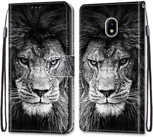 SJZG-Coque Pour Samsung Galaxy J3 2017/J330, Etui En Cuir Pu Portefeuille Housse Coque Avec 360 Degrés Silicone Antichoc Protection Cover Cuir Pochette Magnétique Und Flip Béquille (Lion)
