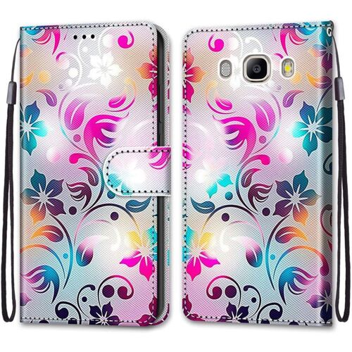 SJZG-Coque Pour Samsung Galaxy J5 2016/J510, Etui En Cuir Pu Portefeuille Housse Coque Avec 360 Degrés Silicone Antichoc Protection Cover Cuir Pochette Magnétique Und Flip Béquille (Fleur 1)