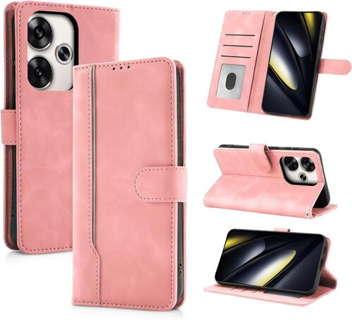 SJZG-Coque Pour Xiaomi Poco F6 [Rfid Blocage] [Premium Pu] [ Pochette De Portefeuille ] [Fentes Pour Cartes] Etui À Rabat Pour Xiaomi Poco F6 (Rose)