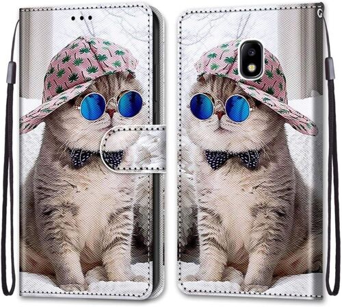 SJZG-Coque Pour Samsung Galaxy J7 2017/J730, Etui En Cuir Pu Portefeuille Housse Coque Avec 360 Degrés Silicone Antichoc Protection Cover Cuir Pochette Magnétique Und Flip Béquille (Chats 4)