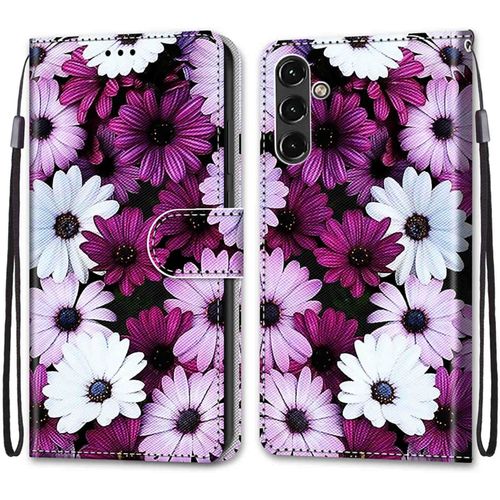 Coque Pour Samsung Galaxy A14 5g, Etui En Cuir Pu Portefeuille Housse Coque Avec 360 Degres Silicone Antichoc Protection Cover Cuir Pochette Magnetique Und Flip Bequille (Fleur 2)