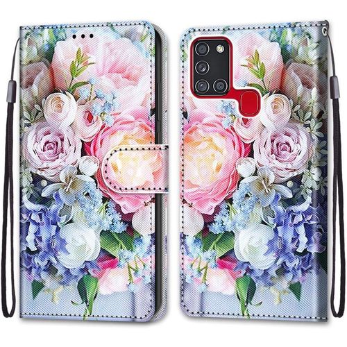Pochette Coque Pour Samsung Galaxy A21s Etui En Cuir Flip Lirves Pu Avec Tpu Silicone Antichoc Housse Support Portable Wallet Elegant Protection Etui Pour Samsung Galaxy A21s 6.5"",Bouquet
