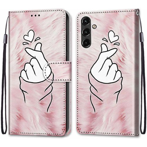 Coque Pour Samsung Galaxy A14 5g, Etui En Cuir Pu Portefeuille Housse Coque Avec 360 Degres Silicone Antichoc Protection Cover Cuir Pochette Magnetique Und Flip Bequille (Doigt Coeur)