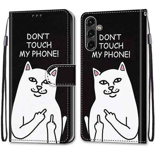 Coque Pour Samsung Galaxy A14 5g, Etui En Cuir Pu Portefeuille Housse Coque Avec 360 Degres Silicone Antichoc Protection Cover Cuir Pochette Magnetique Und Flip Bequille (Caricature De Chat)