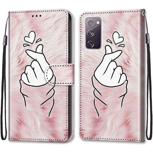 Coque Pour Samsung Galaxy S20 Fe 5g / S20 Fe Lite, Etui En Cuir Pu Portefeuille Housse Coque Avec 360 Degres Silicone Protection Cover Cuir Pochette Magnetique Flip Bequille (Doigt Coeur)