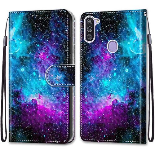 Sjzg-Coque Pour Samsung Galaxy M11 / A11, Etui En Cuir Pu Portefeuille Housse Coque Avec 360 Degrés Silicone Antichoc Protection Cover Cuir Pochette Magnétique Und Flip Béquille (Ciel Étoilé)