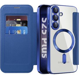 Sjzg-Étui Magnétique Pour Samsung Galaxy S25 Plus Compatible Avec Magsafe, [Rfid Blocage] Porte Carte Portefeuille Housse À Rabat Transparente Coque Pour Samsung S25 Plus. Bleu Foncé Jdcx