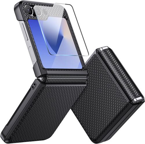 SJZG-Coque Pour Samsung Galaxy Z Flip 6 / Z Flip 5 Mit Protection D'Écran Arrière Et Charnière, Antichoc Étui Intégrée Rigide Antidérapante Housse Anti-Rayures Pour Z Flip6 / Z Flip5, Noir