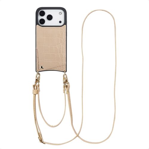 Selencia Coque de télephone Nova Croco avec cordon et porte-cartes iPhone 17 Pro Beige