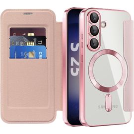 Sjzg-Coque Magnétique Pour Samsung Galaxy S25 À Rabat, Étui Avec Compartiment Pour Cartes Mag-Safe, En Cuir Synthétique Anti-Rayures Transparent Coque Pour Samsung Galaxy S25. Or Rose Jdc