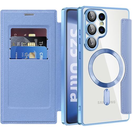 SJZG-Coque Magnétique Pour Samsung Galaxy S25 Ultra Compatible Avec Magsafe, [Rfid Blocage] Porte Carte Protection De La Caméra Transparente Housse Pour Samsung S25 Ultra. Bleu Clair Jdcx
