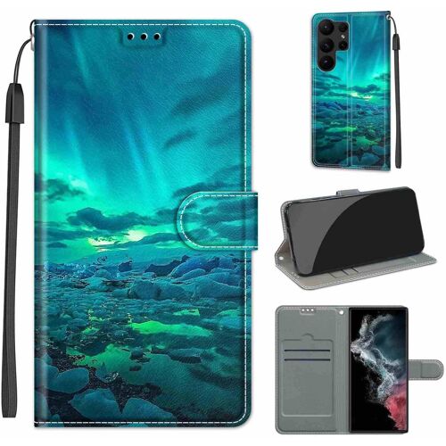 SJZG-Coque Pour Samsung Galaxy S23 Ultra 5G, Housse Etui Portefeuille Cuir Multifonction, Fermeture Magnétique À Clapet Anti-Choc Compatible Avec Coque Samsung S23 Ultra Book - Arctique