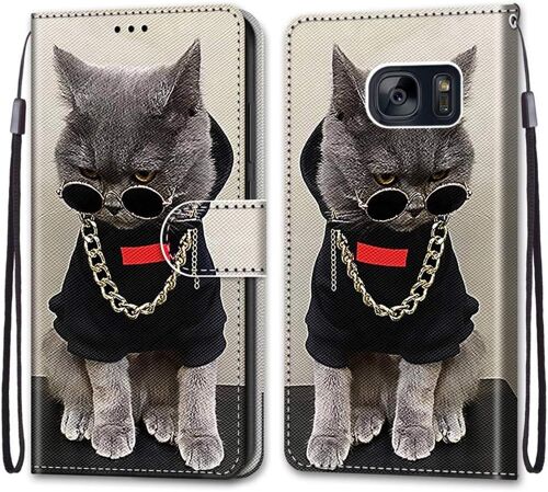 SJZG-Coque Pour Samsung Galaxy S7, Etui En Cuir Pu Portefeuille Housse Coque Avec 360 Degrés Silicone Antichoc Protection Cover Cuir Pochette Magnétique Und Flip Béquille (Chats 3)