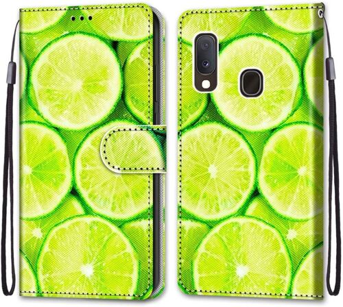 Coque Pour Samsung Galaxy A20e, Etui En Cuir Pu Portefeuille Housse Coque Avec 360 Degres Silicone Antichoc Protection Cover Cuir Pochette Magnetique Und Flip Bequille (Citron)