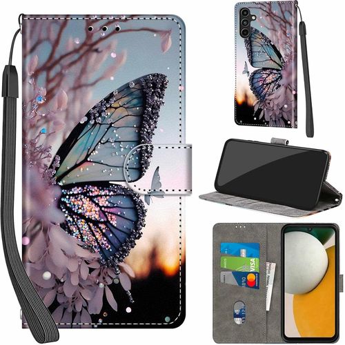 TRAHOO-Coque pour Samsung Galaxy A15 4G / A15 5G Cover [Housse en Cuir PU Premium] [Etui à Rabat] [Pochette de Portefeuille], Étui de Protection pour Samsung A15,Papillon