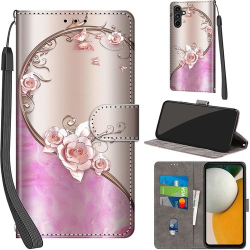 TRAHOO-Coque pour Samsung Galaxy A15 4G / A15 5G Cover [Housse en Cuir PU Premium] [Etui à Rabat] [Pochette de Portefeuille], Étui de Protection pour Samsung A15,Rose