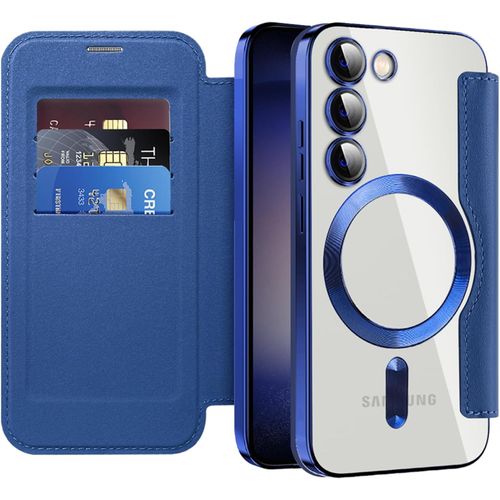 Sjzg-Étui Magnétique Pour Samsung Galaxy S23 Compatible Avec Magsafe, [Rfid Blocage] Porte Carte Portefeuille Housse À Rabat En Cuir Transparente Antichoc Coque Pour Samsung S23. Bleu Foncé Jdcx