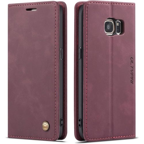 Etui Coque Pour Samsung Galaxy S7 Edge, Portefeuille Fentes Cartes Housse Antichoc Cuir Pu Vintage Portefeuille Etui Compatible Avec Samsung Galaxy S7 Edge - Rouge