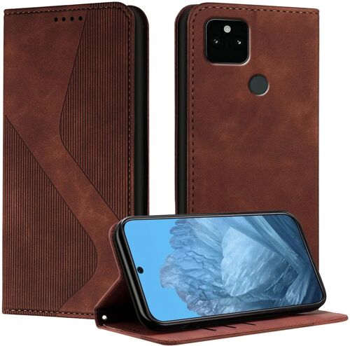 SJZG-Coque Pour Google Pixel 5A, Etui Googlel 5A Cuir, Pu Cuir Portefeuille Housse Et Magnétique Flip Pochette Étui À Rabat Protection Case Avec Antichoc Tpu Housse (Marron)