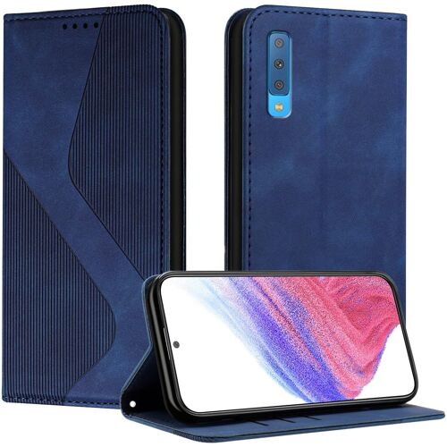 SJZG-Coque Pour Samsung Galaxy A7 2018 / A750, Etui Samsung A750 Cuir, Pu Cuir Portefeuille Housse Et Magnétique Flip Pochette Étui À Rabat Protection Case Avec Antichoc Tpu Housse (Bleu)