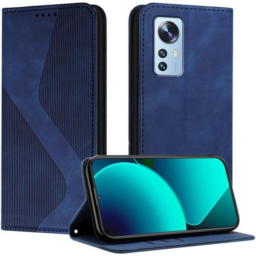 SJZG-Coque Pour Xiaomi Mi 12 / Xiaomi Mi 12X, Etui Mi 12X Cuir, Pu Cuir Portefeuille Housse Et Magnétique Flip Pochette Étui À Rabat Protection Case Avec Antichoc Tpu Housse (Bleu)