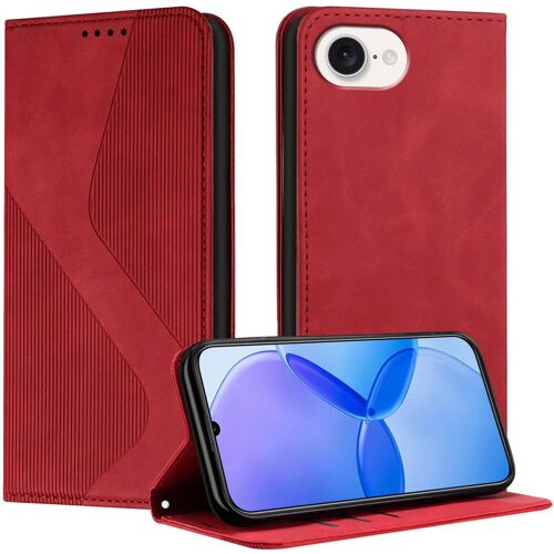 SJZG-Coque Pour Iphone 16E, Etui Iphone 16E Cuir, Pu Cuir Portefeuille Housse Et Magnétique Flip Pochette Étui À Rabat Protection Case Avec Antichoc Tpu Housse (Rouge)