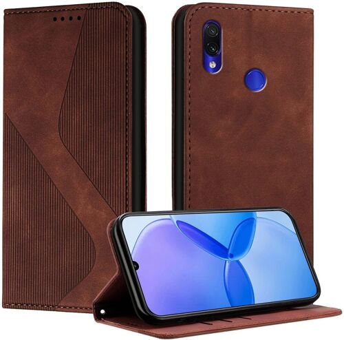 SJZG-Coque Pour Xiaomi Redmi Note 7/Note 7 Pro, Etui Redmi Note 7 Pro Cuir, Pu Cuir Portefeuille Housse Et Magnétique Flip Pochette Étui À Rabat Protection Case Avec Antichoc Tpu Housse (Marron)